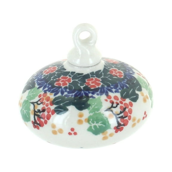 Blue Rose Polish Pottery Holly Flat Christmas Ornament
