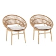 thumbnail image 3 of Olurrisa Outdoor Wicker Papasan Style Dining Chair, Teak Finished Leg and Light Brown Faux Rattan, Beige Cushion, Set of 2, 3 of 8