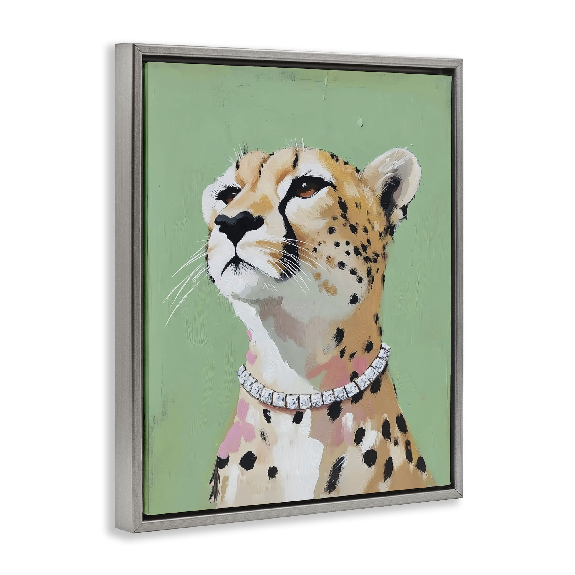 Stupell Industries Glam Cheetah with Jewels Gray Framed Floater Canvas Wall Art, design by The Prints Vibe