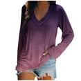 thumbnail image 1 of KIHOUT - Blusas casuales para mujer, liquidación 2024, moda clásica, color degradado, cuello en V, blusas holgadas básicas de otoño, blusas tipo túnica de manga larga, 1 of 4