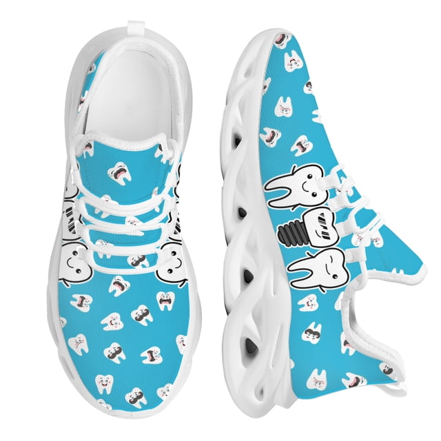 Zapatos planos con estampado divertido de dientes de dentista para mujer, zapatillas azules con cordones, calzado transpirable de verano para adolescentes.