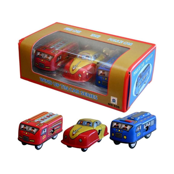 Alexander Taron Mini Vehicles Collectible Wind-up Tin Toys - 5.75" - Set of 3 - Red and Blue