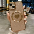 thumbnail image 6 of Compatible with iPhone 15 Plus 6.7 Inch Case with Magsafe, Plating Heart Glitter Magnetic Case for Women Girl TPU Camera Protection Back Cover for iPhone 15 Plus Gold, 6 of 14