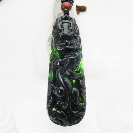 Dragon Head Pendant Dark Green Imitation Jade Pixiu Amulet Chinese Style Stone Jewelry for Men and Women