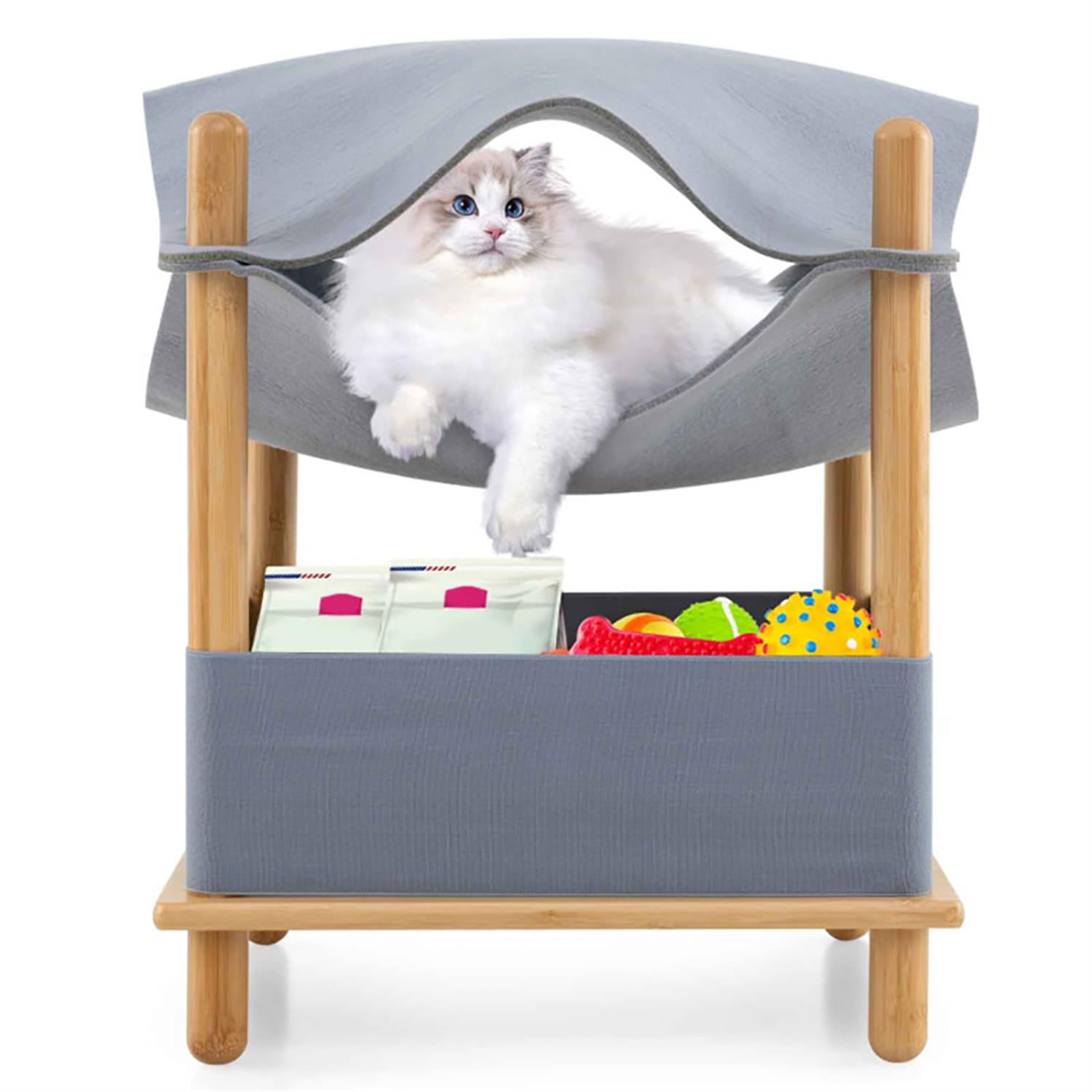 Kadyn 21" 2-Tier Pet Bed Frame with Semi-enclosed Condo and Removable Clothes for Indoor Small Pets Such As Puppies Cats Rabbits, Gray