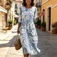 thumbnail image 6 of VBVC Women's and Women's Plus 3/4 Sleeve Midi Dress, Summer Casual Crew Neck Dress For Women, Ladies' Loose Fit Floral Dress with Pockets,Light Blue,S-5XL, 6 of 7