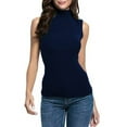 thumbnail image 2 of ibuvkizy Womens High Neck Tank Tops Womens Fashion Casual Solid Color Sleeveless Turtleneck Tee Shirt Blouse T-Shirt Top Dark Blue,M, 2 of 8