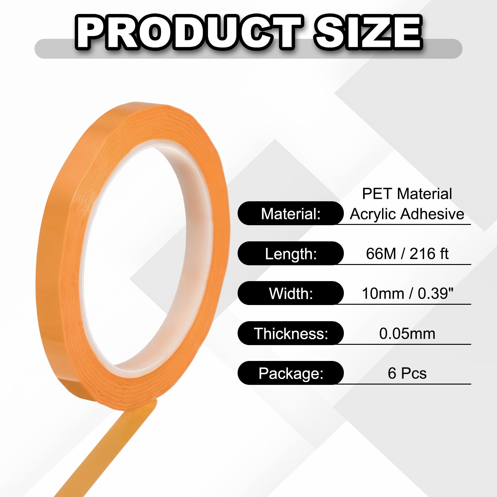 6 Rolls Tape, 0.4"x216ft Instruments Identification Tape Colored PET Adhesive for Steam Capacitors Circuit Boards Motors Electronic, Orange