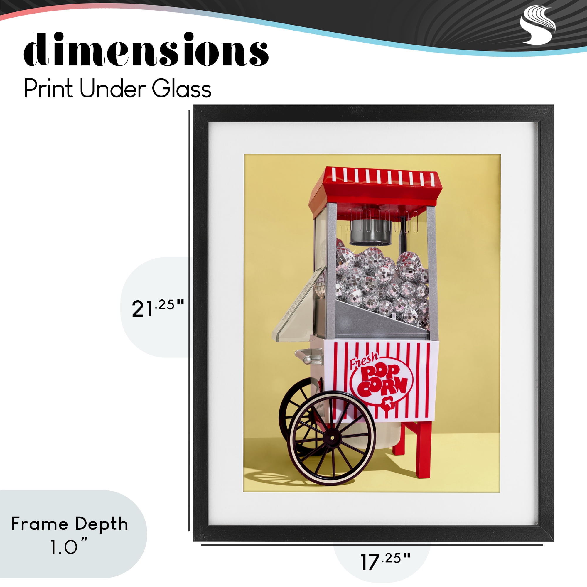 Stupell Industries Disco Popcorn over Yellow Black Framed Print Under Glass, design by LISH Creative