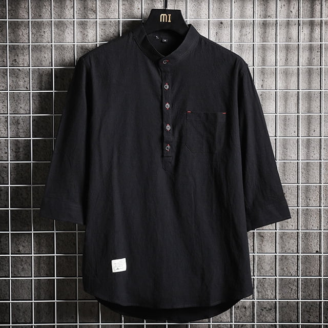 Chemises pour Hommes, Mode Décontractée Col Rabattu Boutons Manches Coudées Blouse Hauts Chemise