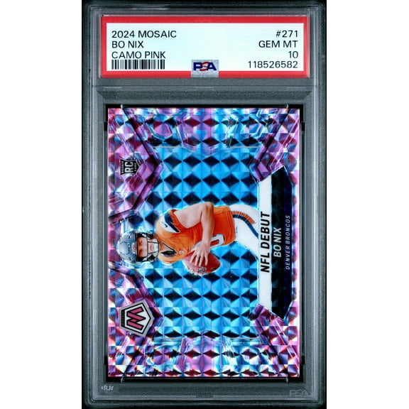 Graded 2024 Panini Mosaic Bo Nix #271 Camo Pink Rookie RC Football Card PSA 10 Gem Mint