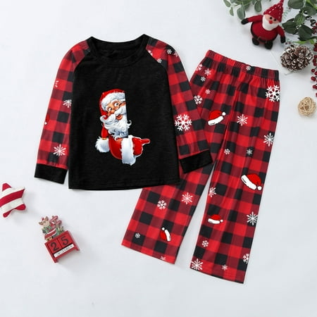 

ERTUTUYI Family Matching Outfits Christmas Santa Pajamas Set Plaid Xmas Sleepwear Homewear For Kids Black 90