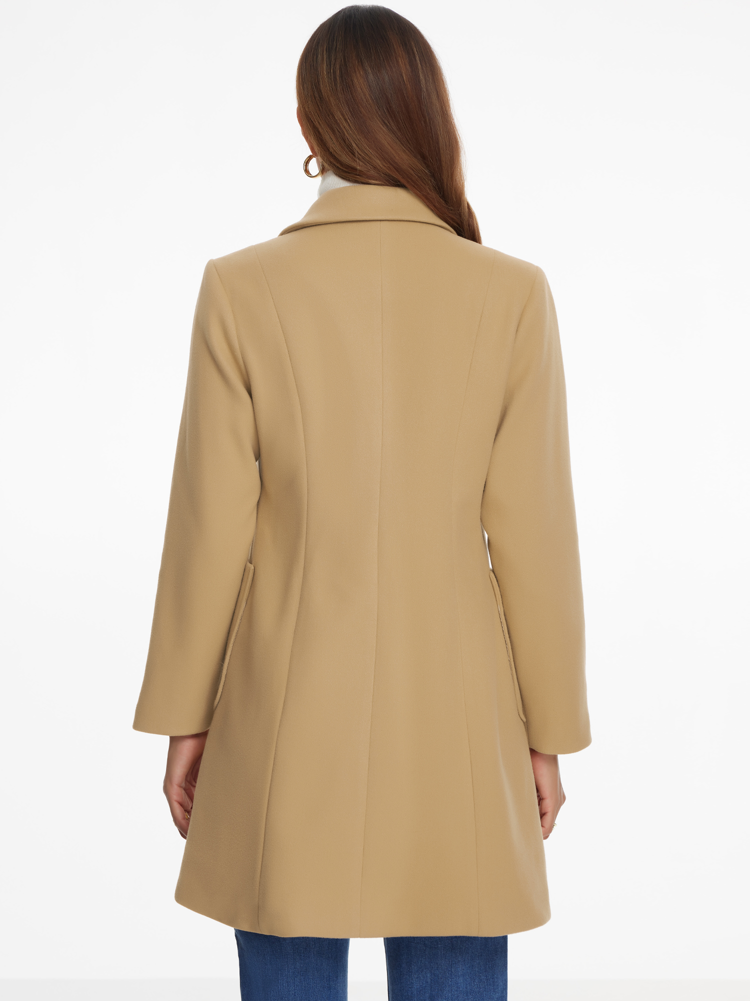 DARING DIVA Women's Notch Lapel Pea Coats Classic Double Breasted Winter Coats S Khaki