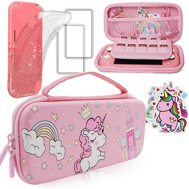 Trunple Lite Unicorn Carrying Case with Screen Protector for Nintendo Switch, Pink, 24 Piece
