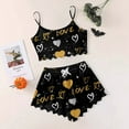 thumbnail image 2 of lightweight summer split short pajama sets for women breathable sleepwear Women's Heart Print Casual Pajama Shorts Set, 2 of 4
