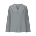 thumbnail image 4 of Women Casual Linen Shirt Long Sleeve Button V-Neck Fall Top Solid Color Loose Lightweight Lounge Tee Shirts 2025 (Gray 2XL), 4 of 6