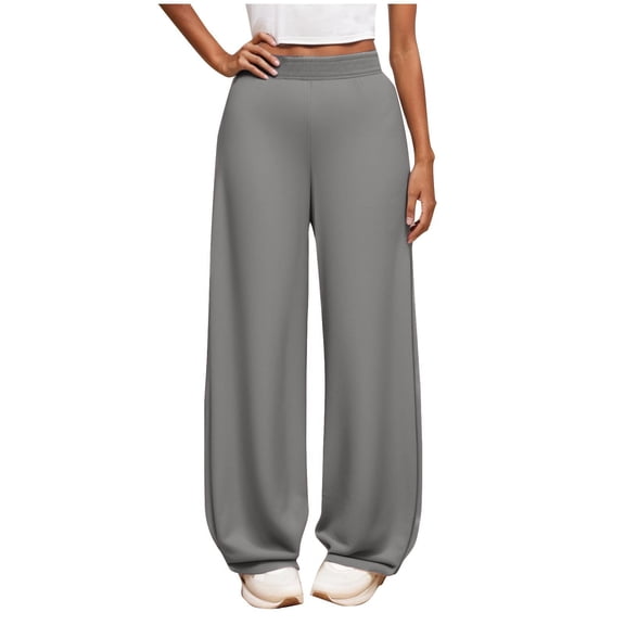 CPNG Girls Straight Sweatpants Teen Girl Solid Color Loose Wide Leg Sweat Pants Elastic High Waist Baggy Casual Trousers(Dark Gray,5-6 Years)