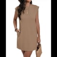 thumbnail image 2 of Robe T-Shirt Courte d'Été pour Femme à Manches Cap, Col Rond, Décontractée, Ample, Basique, Mini, Kaki, G, 2 of 7
