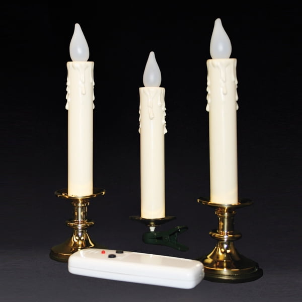 Set of 3 LED Battery Operated Christmas Candle Lamps with Gold Bases