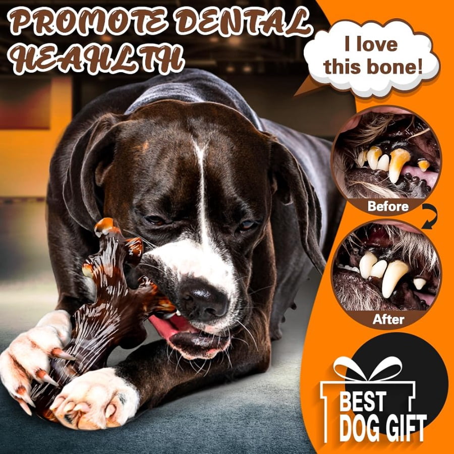 4-Pack Indestructible Nylon Dog Chew Bones, Bacon Flavor Tough Durable Dental Toys for Aggressive Chewers, Teeth Cleaning Gum Massage Puppy Chew Gifts for Small Medium Large Dogs