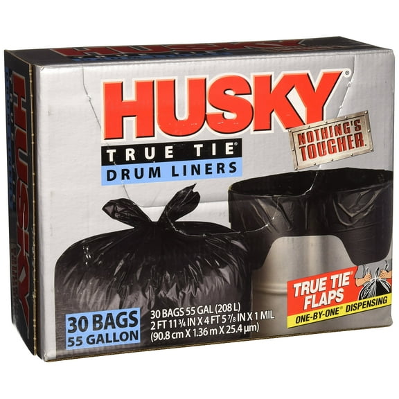 Husky HKK55030B True Tie OKA4 55-Gallon Drum Liners, 30-Count