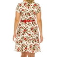 thumbnail image 3 of Women's Plus Size Floral Flared A Line Swing Dresses Short Sleeve with Belted, 3 of 6