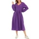 thumbnail image 1 of Vestido de color sólido para mujer, cuello en V, manga larga, puño elástico, fruncido, vestido MABOTO Vestido de color liso, 1 of 7