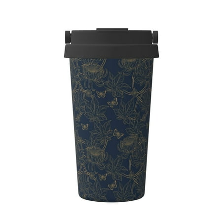 

KLL Vintage Chrysanthemum Pattern Stainless Steel Vacuum Insulated Tumbler - Carry Insulated Coffee Mug - Reusable Insulated Cold Brew Iced Coffee Cup Thermos