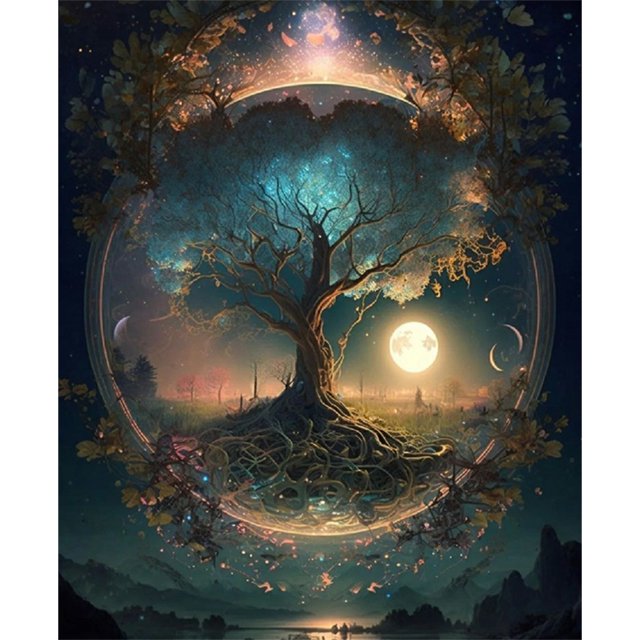 Pintura de diamante 5D DIY Taladro redondo completo Árbol Kit Decoración del hogar Arte Artesanía Hugtrwg Para estrenar