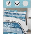 thumbnail image 3 of Quilts Queen Size Bedding Set, Blue Coastal Beach Reversible Summer Quilt 3 Pieces, Nautical Starfish Coral Vintage Wooden Lightweight Bedspreads Coverlets with 2 Pillow Shams for All Seasons, 3 of 5