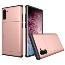 Allytech Cover for Galaxy Note 10 Case Wallet Credit Card Holder ID Slot Sliding Pocket Anti-Scratch Dual Layer Protective Hard Shell Rugged TPU Bumper Armor for Samsung Galaxy Note 10, Rosegold