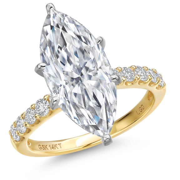 Gem Stone King 5.38 Cttw IGI Certified Lab Grown Diamond in 14K Two-Tone Gold Engagement Ring for Women | Marquise Center Diamond 5.00 Ct | E-F Color | VS1-VS2 Clarity | Size 9