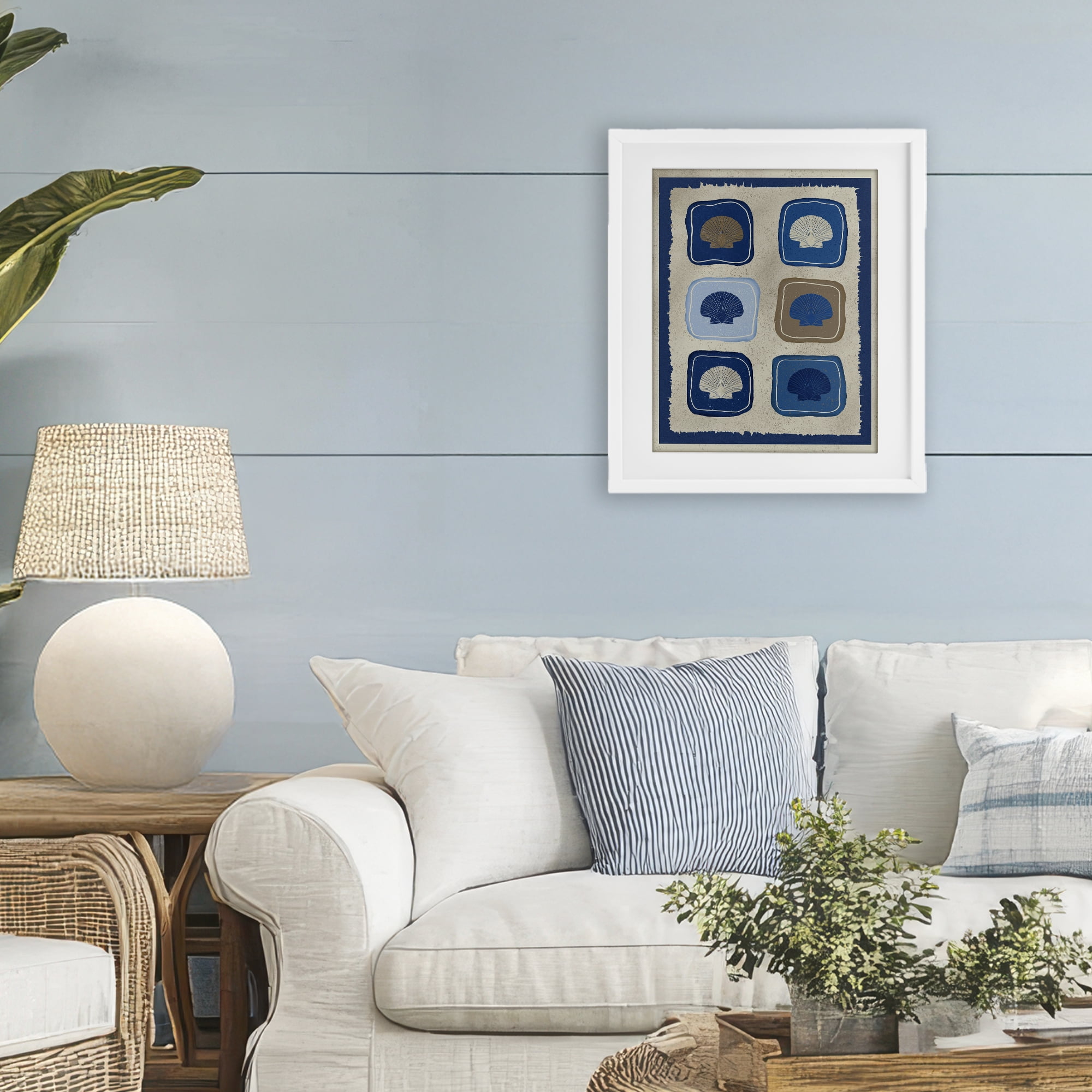 Stupell Industries Nautical Block Shells White Framed Print Under Glass, design by Julia Frost