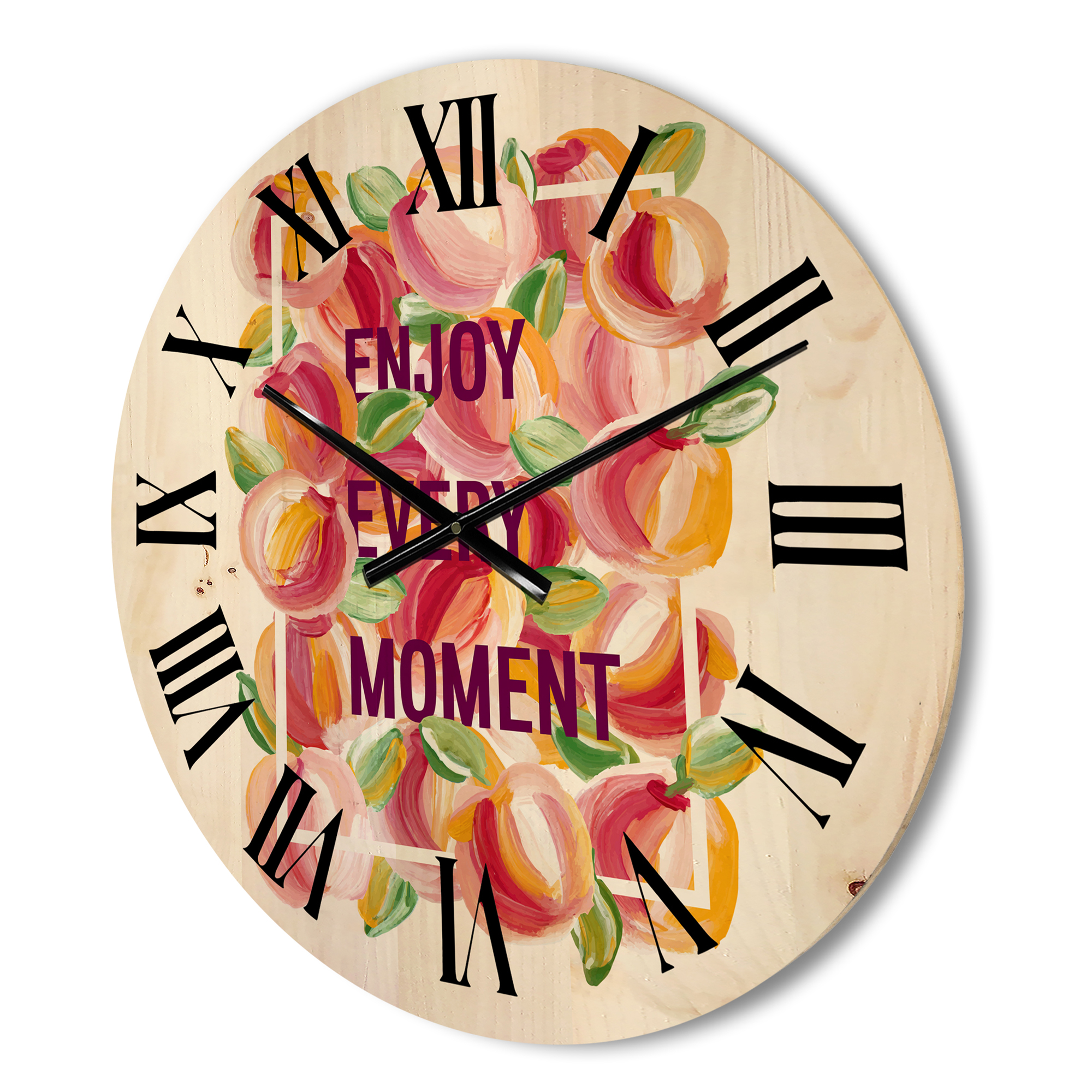 Designart 'Enjoy Every Moment Over Colorful Flowers' Traditional Wood Wall Clock