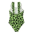 thumbnail image 2 of Girls Ruffled One Piece Swimsuit Summer Beach Vacation Swimwear Tank Swimsuit Neon Green Leopard Print, 2 of 8