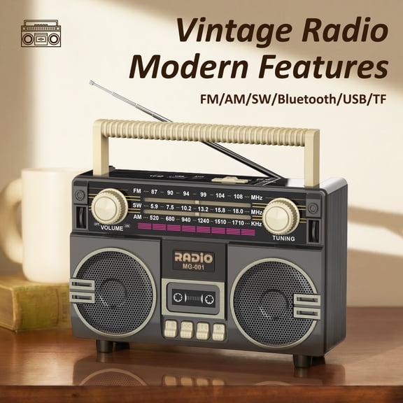 UMUTOO MG001 Retro Vintage AM/FM/SW Radio Bluetooth Speaker with Large Knobs, Dual Speakers, Rechargeable, Portable for Home, Outdoor, Gifts, Elderly