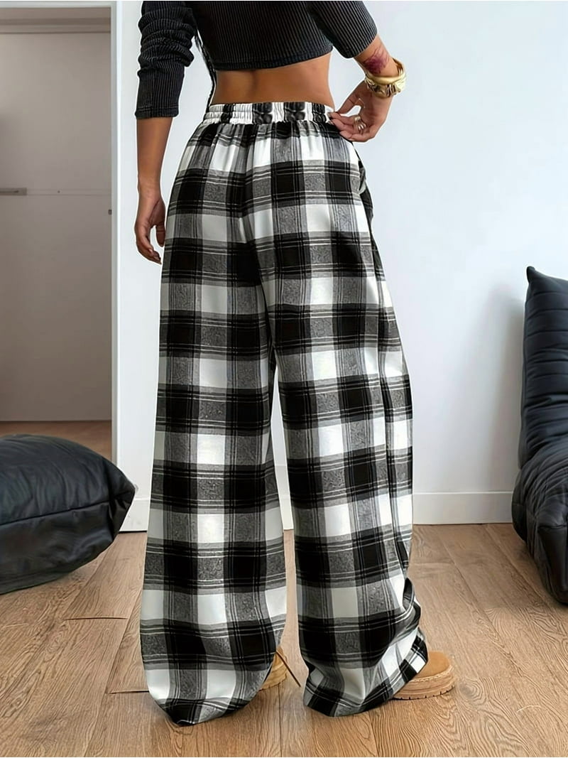 Women'S Plaid Checkered Pants Flannel Pajama Pants Lounge Wide Leg