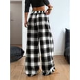 thumbnail image 5 of Women'S Plaid Checkered Pants Flannel Pajama Pants Lounge Wide Leg Baggy Sweatpants with Pockets Black & White L, 5 of 7