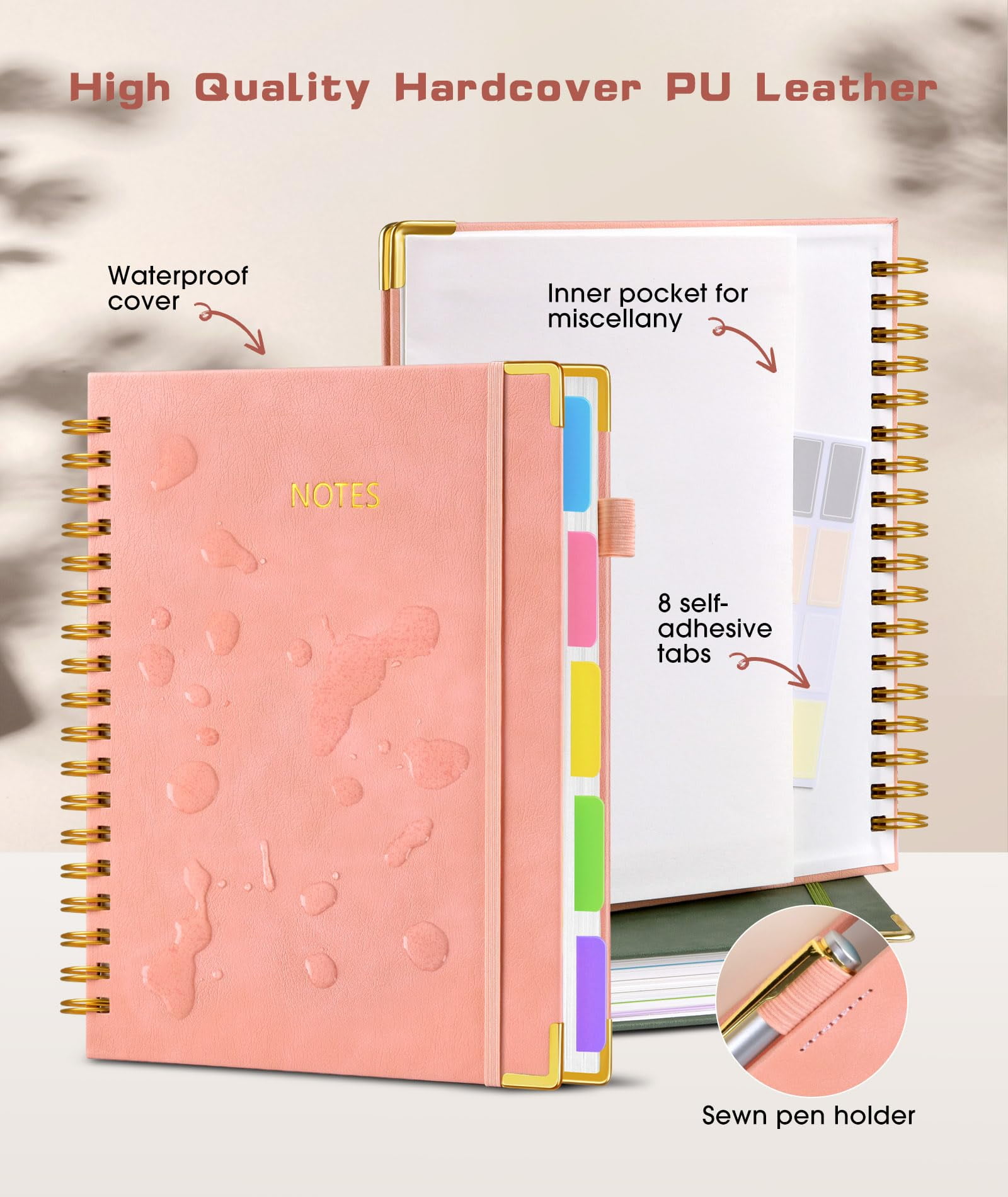 Notebook Journal with Removable Dividers Tabs, 300 Pages Leather 5 Subject Notebook College Ruled, 8"x10" Large B5 Notebooks for Work School Note taking, Lined Journal for Women