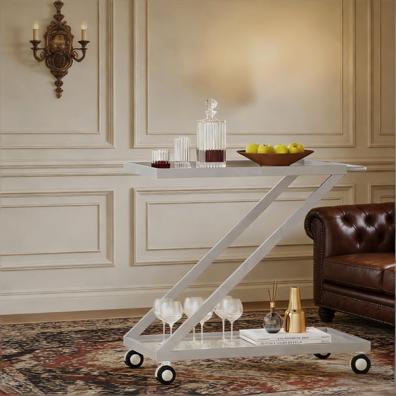 Modern Industrial Bar Cart on Wheels Rolling Beverage Cart with Tempered Glass Shelves Locking Casters Mobile Home Bar Server for Kitchen Dining Room Party Outdoor Patio Cocktail Station