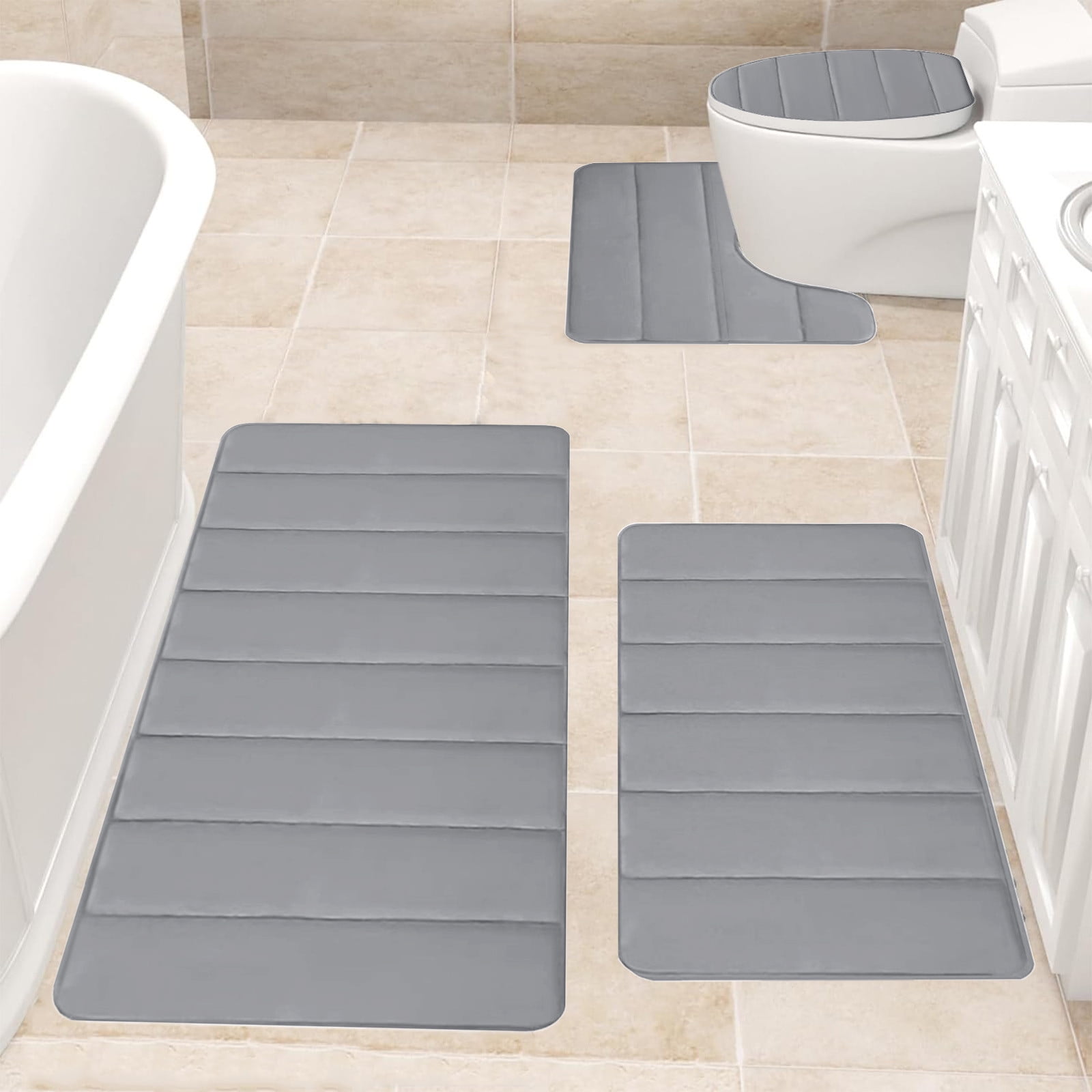 Dmlowu Bathroom Rug Set 4pc Soft Thick Bathroom Rugs Quicker Dry Non Slip Bath Mats for Bathroom Luxury Comfortable Shower Mat for Home Hotel