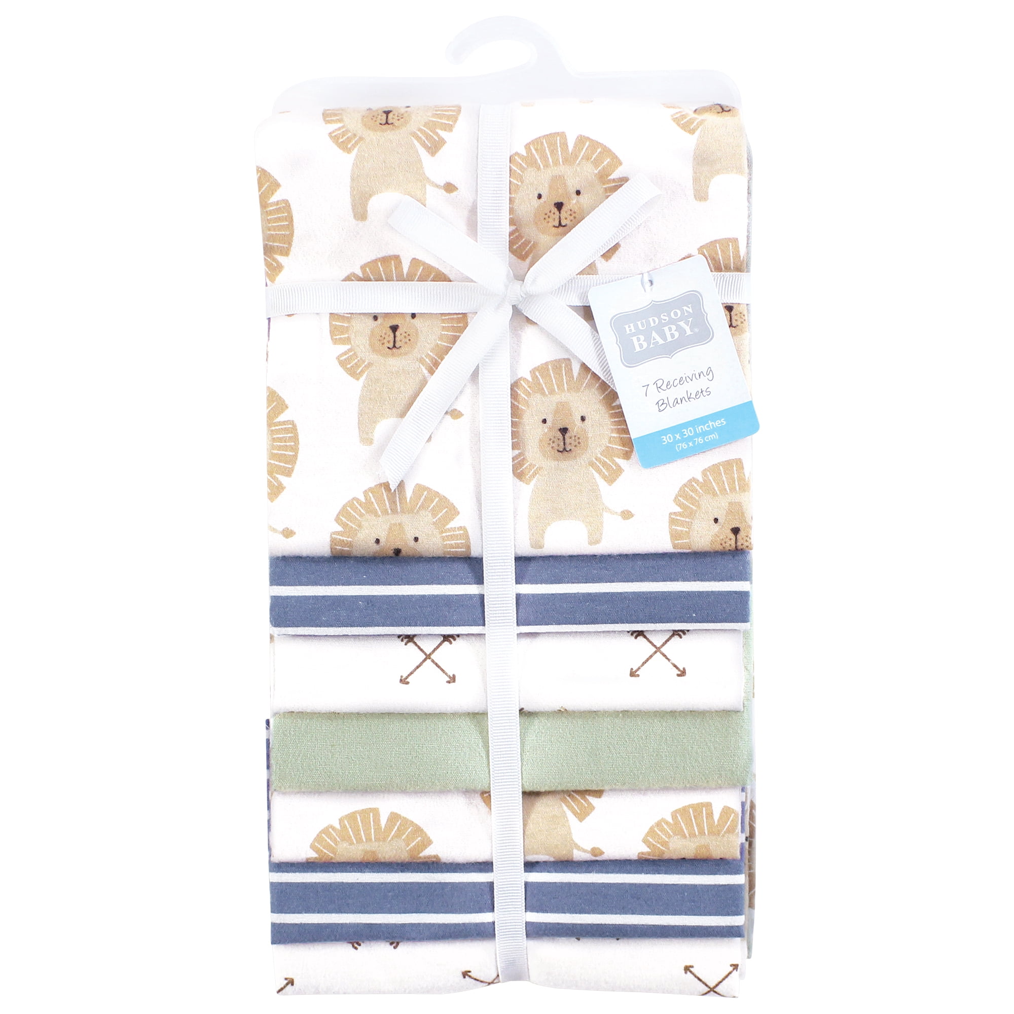 Hudson Baby Infant Boys Cotton Flannel Receiving Blankets 7pk, Modern Lion, One Size