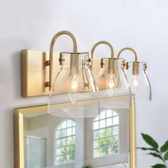 LNC 3-Light Gold Cylinder Clear Glass Modern Bathroom Vanity Lighting Fixutre