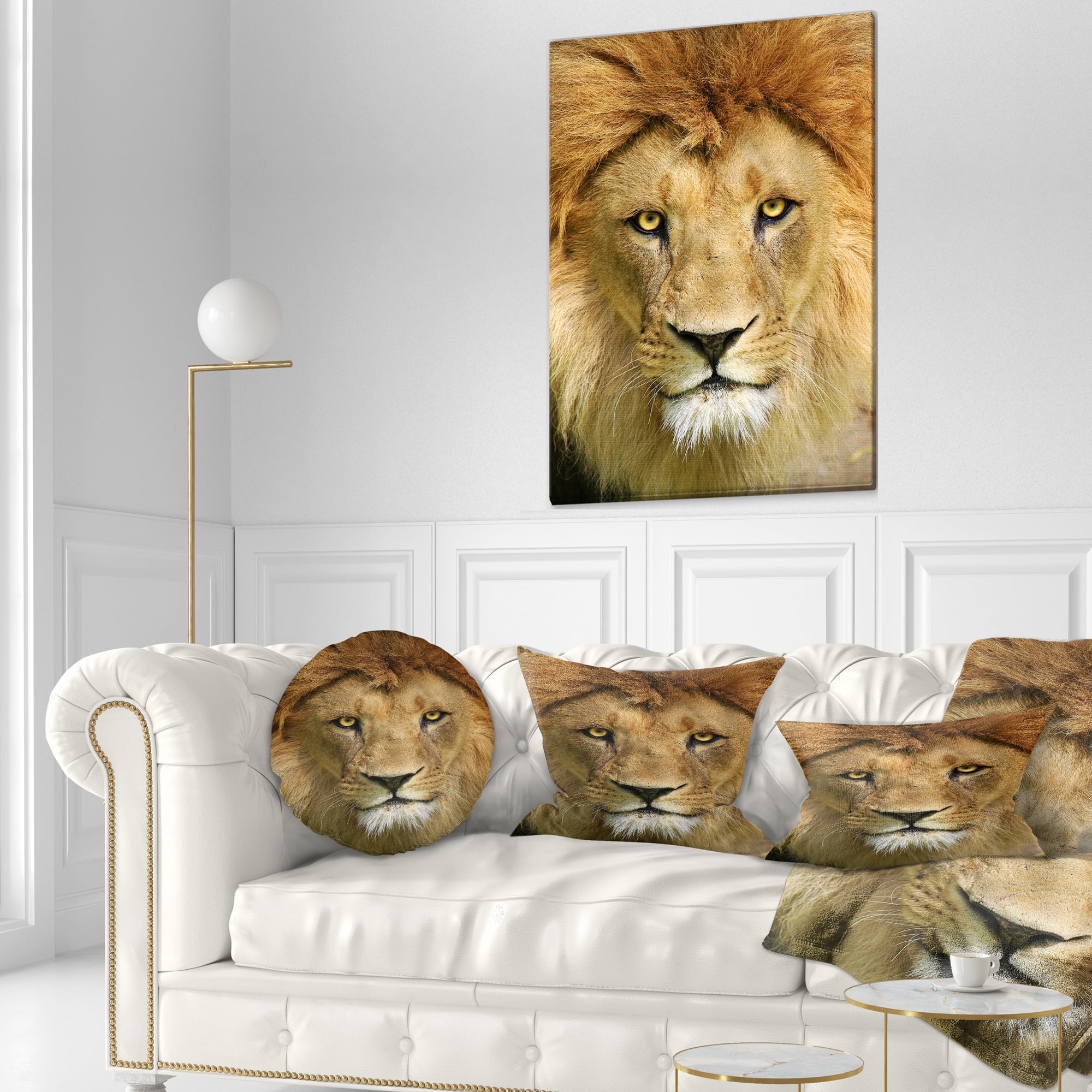 Designart Lion with Calm Face - Animal Throw Pillow - 12x20