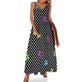 thumbnail image 1 of Vestido largo de lunares negros con estampado vintage para discoteca, vestido largo bohemio con tirantes finos y elegante vestido de primavera con escote en V y gran tamaño, 1 of 7