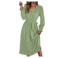 thumbnail image 2 of cfhntfmh Robes Boho pour Femmes Mode Manches Longues Portefeuille Col en V Ourlet à Volants Robe Trapèze Automne à Étages Ceinturée Fluide Midi Robes, 2 of 6