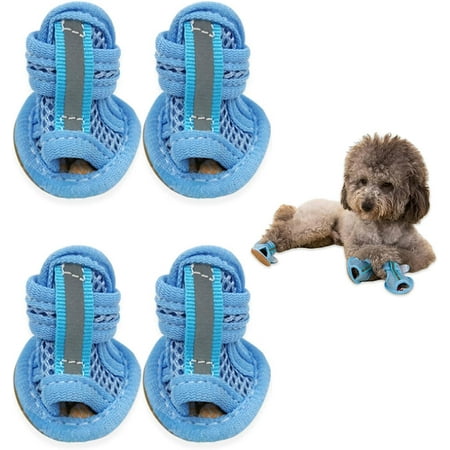 Summer Dog Sandals  2PCS Breathable Mesh Dog Shoes  Hot Pavement Puppy Shoes  Soft Sole Paw Protectors for Small Dogs (Blue  Size 3)