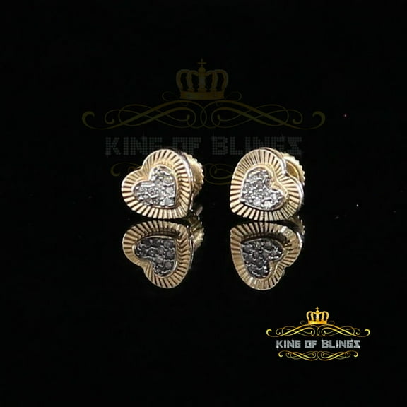 King of Bling's 10K Real Yellow Gold with 0.05CT Real Diamonds Men's/Women's stud Heart Earrings