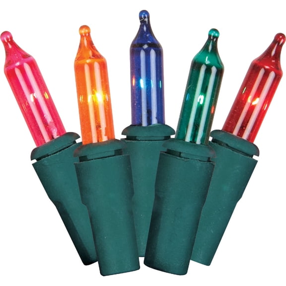 GP Lighting 50 Miniature String Light Set DBX01-050002M - Incandescent, Multicolor, Green Wire