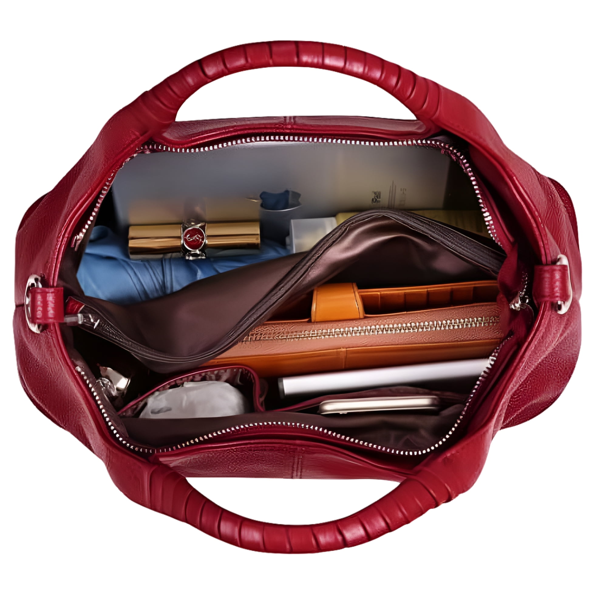 Bellella Women Satchels Genuine Leather Top Handle Handbags Large Work Tote Shoulder Bags Crossbody Purses Red